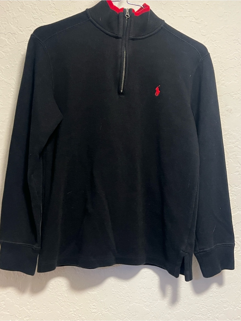 Polo Ralph Lauren Boys Black Quarter-Zip Sweater Red Pony Size M (10–12)
